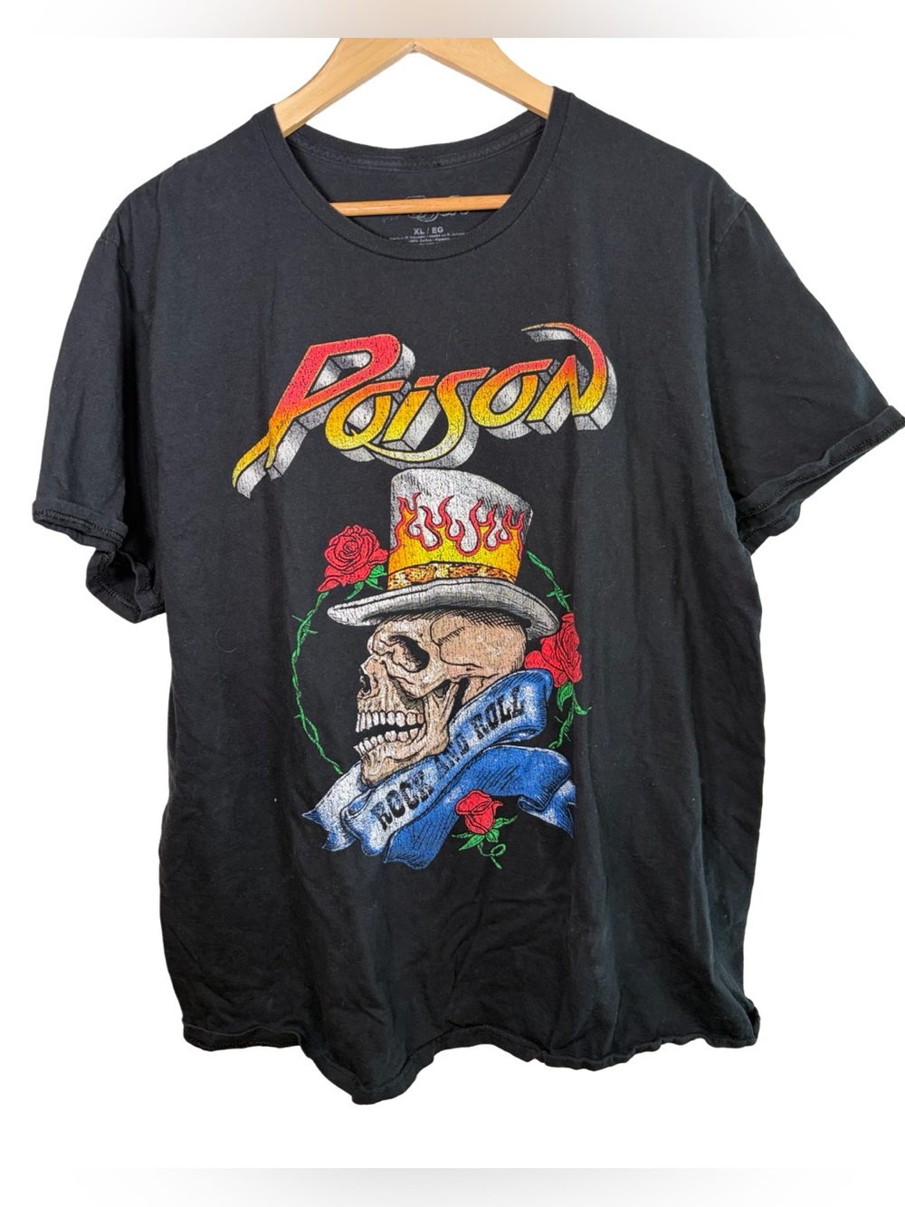 Poison Black Graphic Band Tee - Skull & Roses Design XL 088T